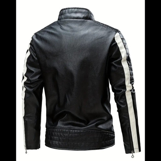 Black/White Cafe Racer Biker Leather Jacket Leathers Crafted