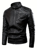 Men's Black Leather Aviator Jacket with collar Leathers Crafted