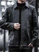 Black Vintage Style Leather Biker Jacket Leathers Crafted