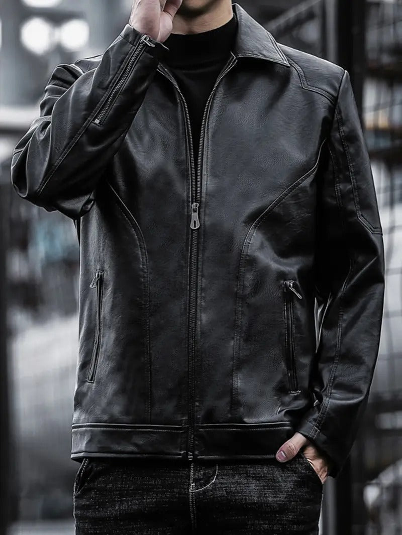 Black Vintage Style Leather Biker Jacket Leathers Crafted