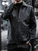 Black Vintage Style Leather Biker Jacket Leathers Crafted
