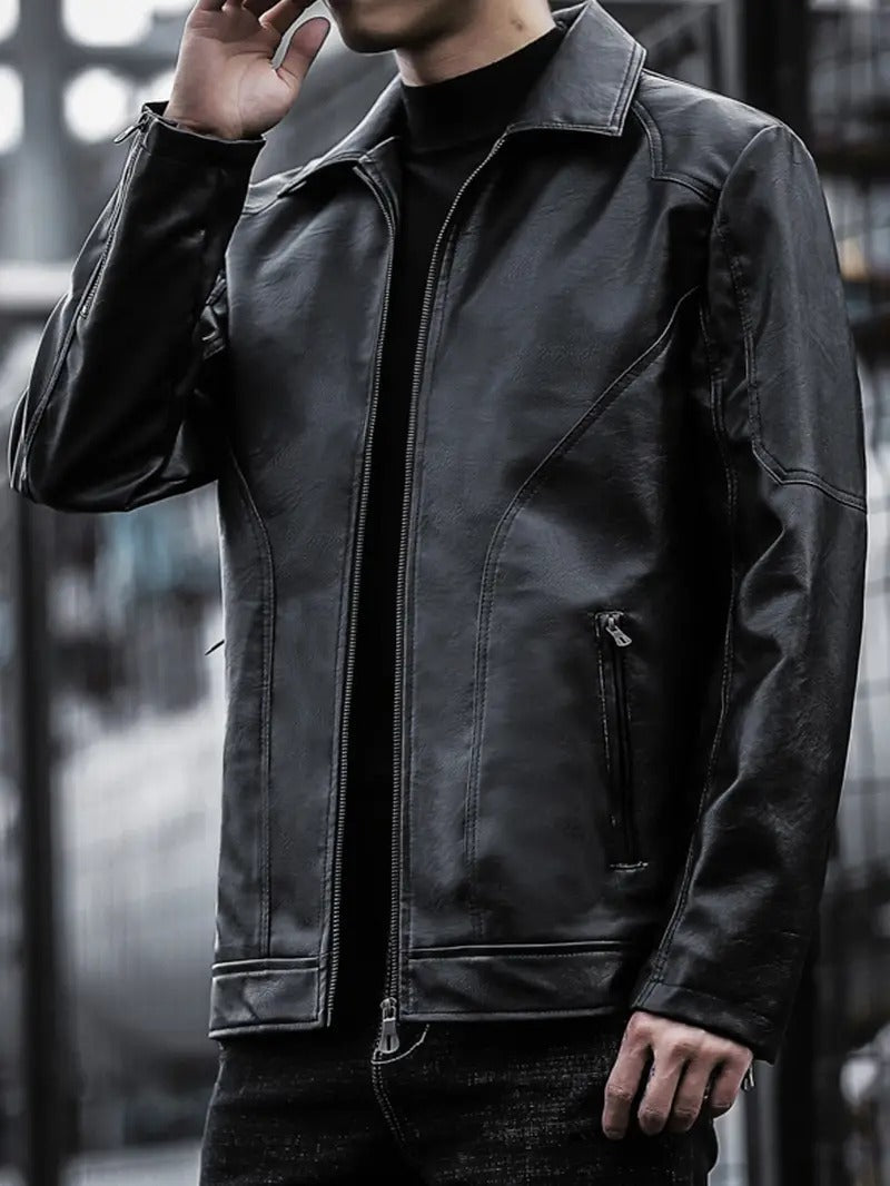 Black Vintage Style Leather Biker Jacket Leathers Crafted