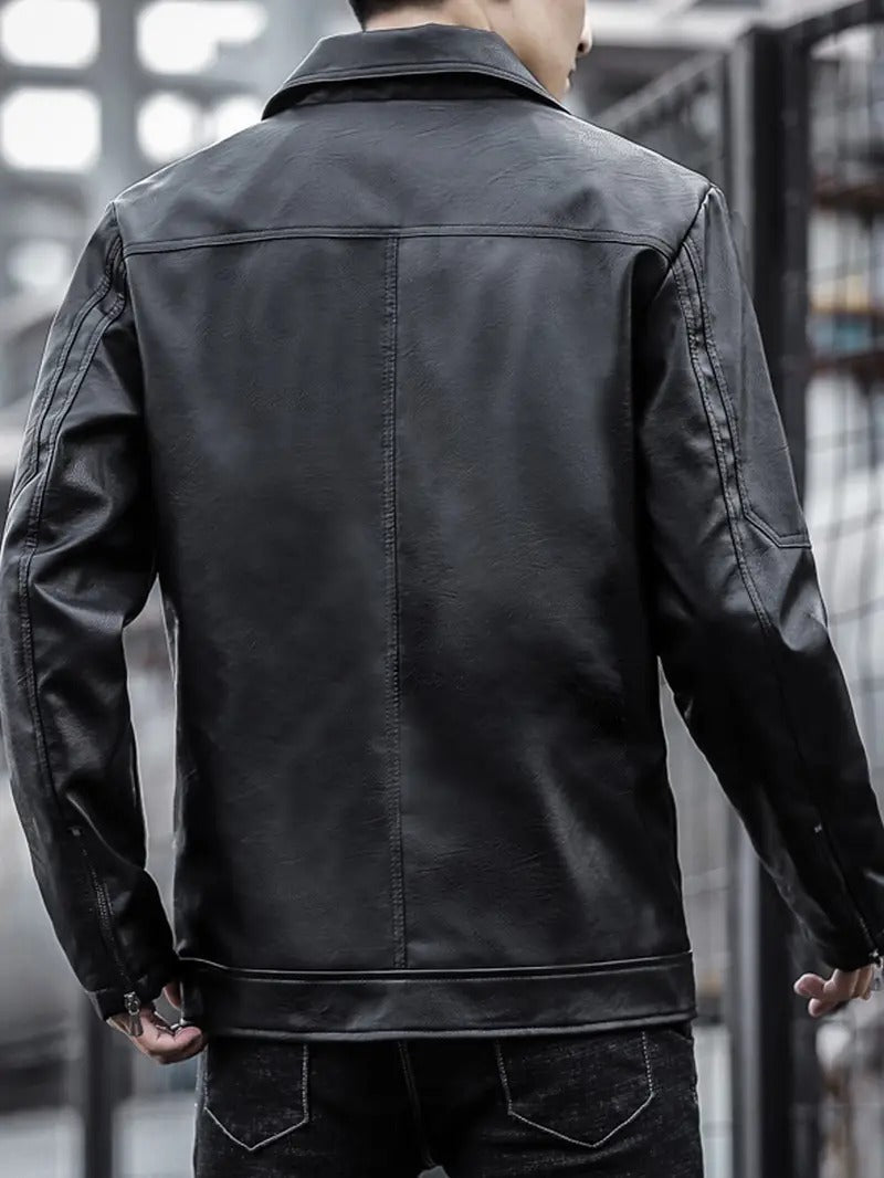 Black Vintage Style Leather Biker Jacket Leathers Crafted