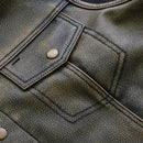 Distressed Brown Collarless Leather Vest Leathers Crafted