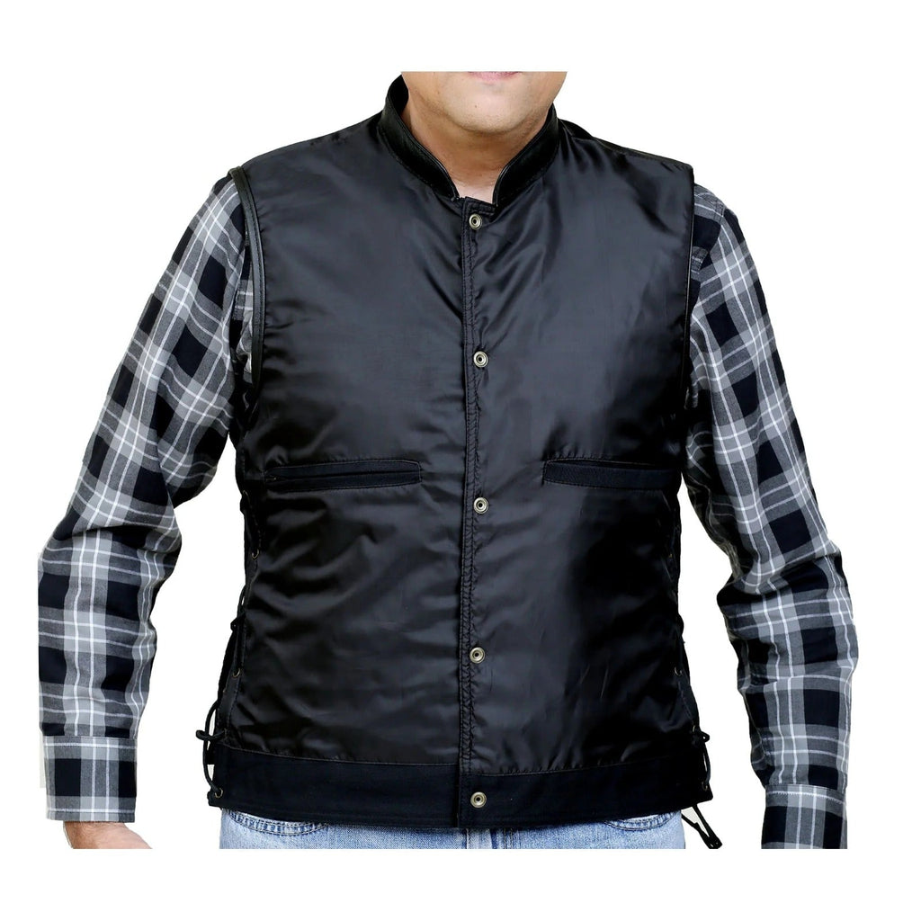 Leather House Men's SOA Trim Denim Vest with Side Laces Leathers Crafted