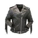 Women’s Motorcycle Black Fringe Leather Jacket Leathers Crafted
