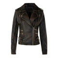Vintage Brown Women’s Zipper Black Motorcycle Leather Jacket Leathers Crafted