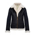 RAF Aviator Flying Pilot Hooded Black Leather Jacket for Women Leathers Crafted