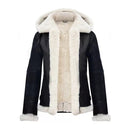 RAF Aviator Flying Pilot Hooded Black Leather Jacket for Women Leathers Crafted