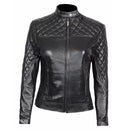 Women’s Black Dimond Quilted Motorcycle Leather Jacket Leathers Crafted