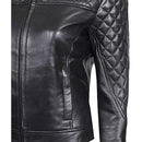 Women’s Black Dimond Quilted Motorcycle Leather Jacket Leathers Crafted