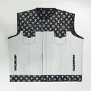 Men's White and Black Paisley Leather Motorcycle Vest Leathers Crafted