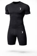 Men's Black compression Base layer set- Short sleeve Gym shirt &  Athletic shorts Bliss Impex