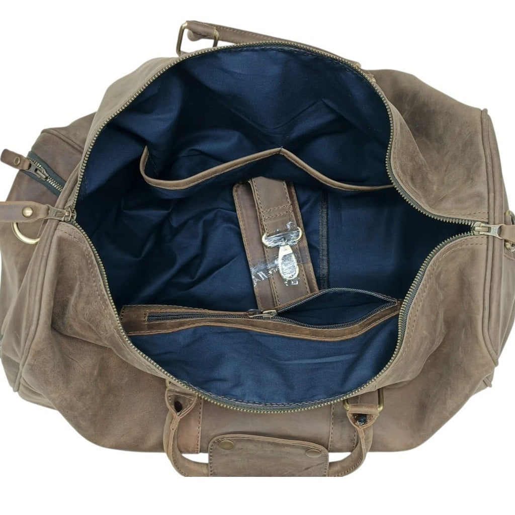 Rugged Vintage Leather Duffel Bag | Shoe Pocket