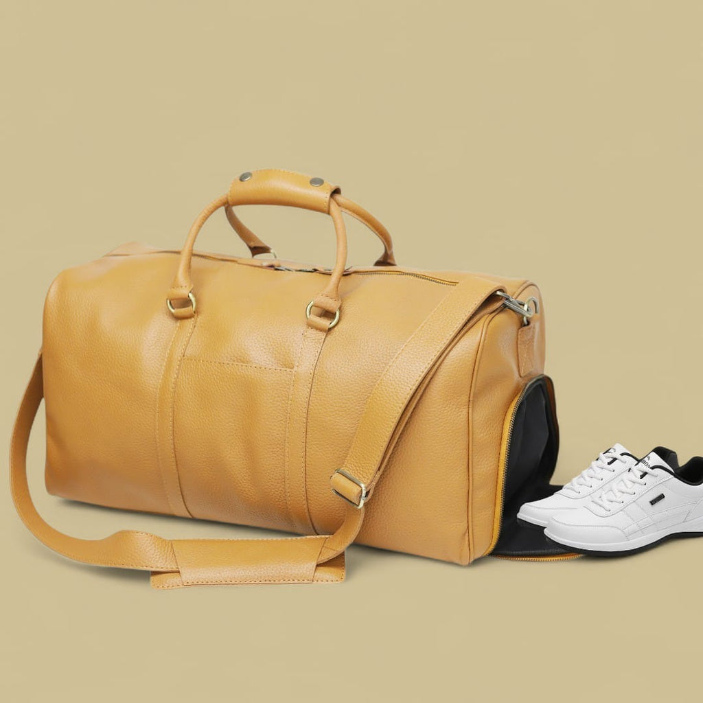Camel Leather Duffel Bag | Minimalist Design