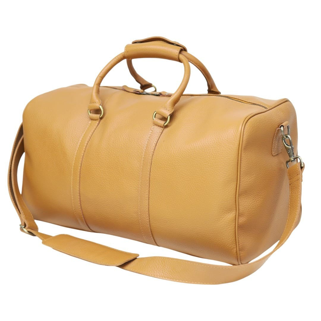 Camel Leather Duffel Bag | Minimalist Design
