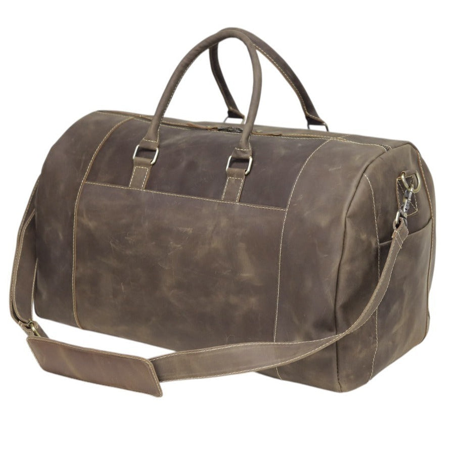 Vintage Leather Duffel Bag with Buckle Pocket