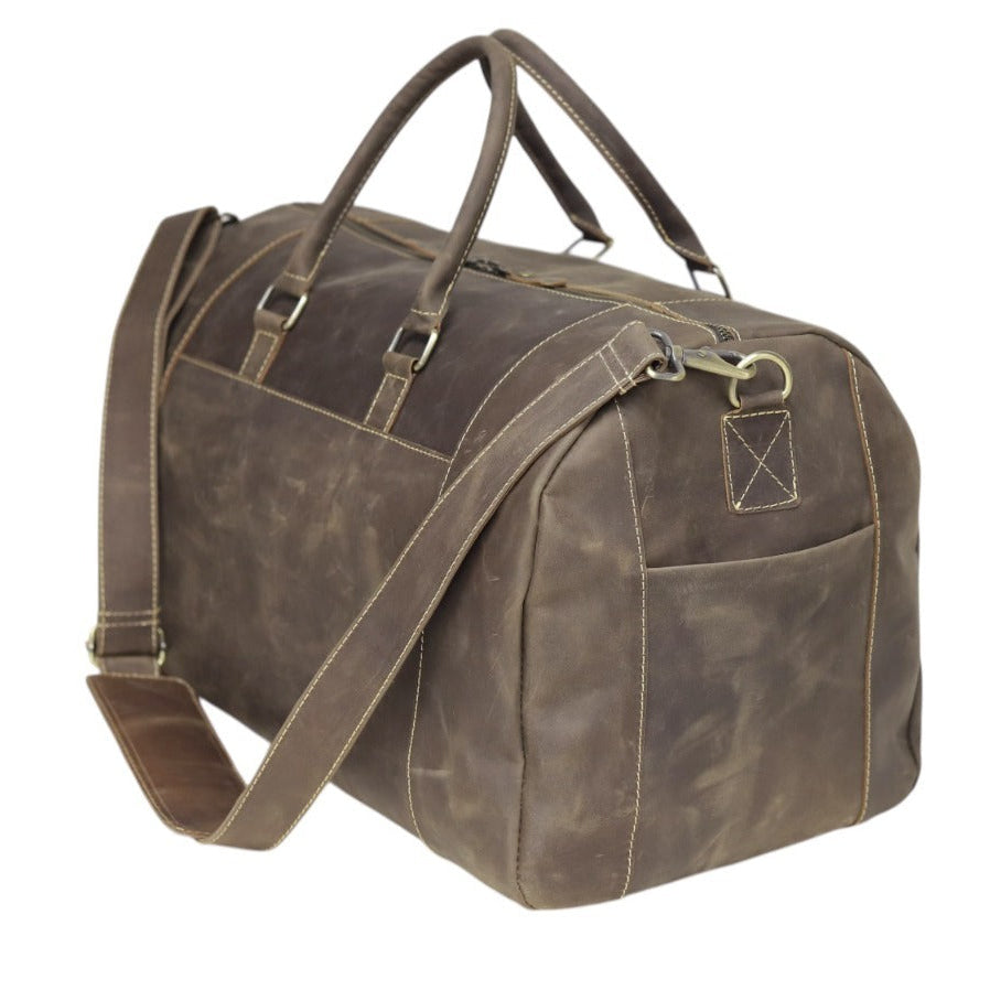 Vintage Leather Duffel Bag with Buckle Pocket