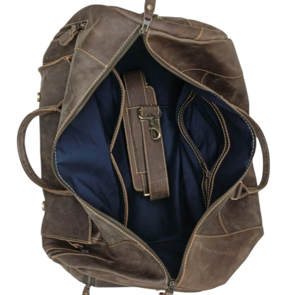 Vintage Leather Duffel Bag with Buckle Pocket
