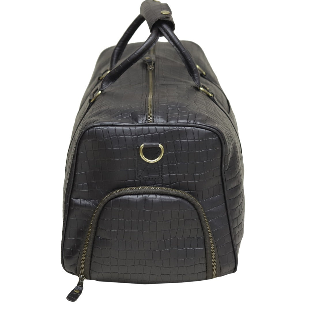 Black Croc-Embossed Leather Duffel Bag