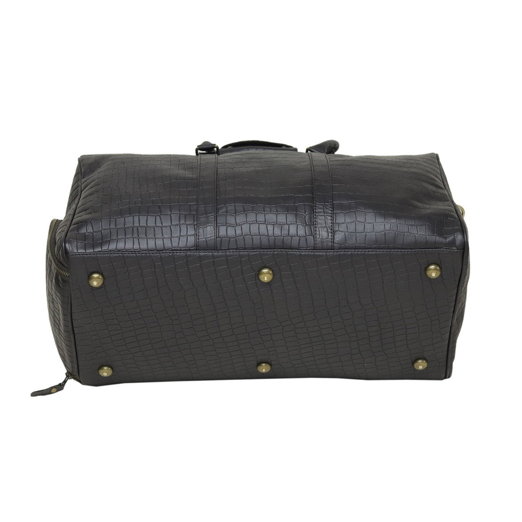Black Croc-Embossed Leather Duffel Bag