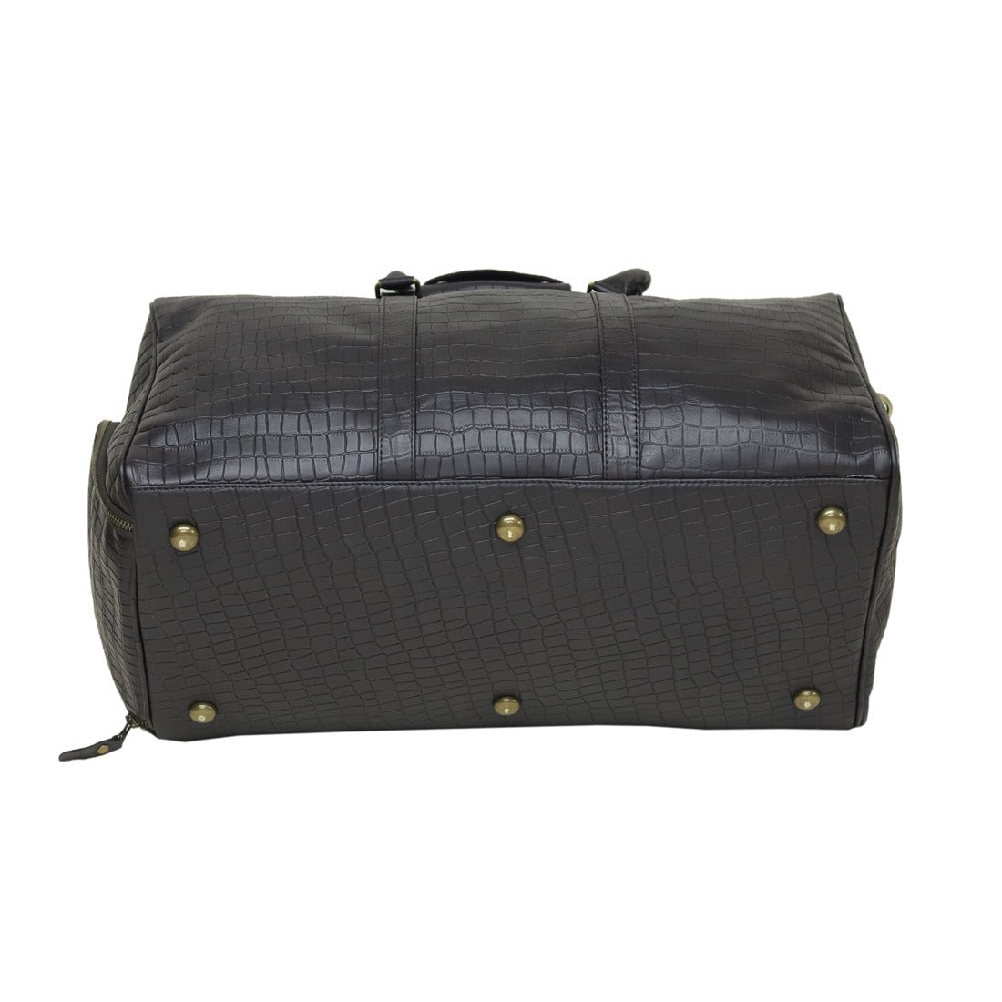 Black Croc-Embossed Leather Duffel Bag