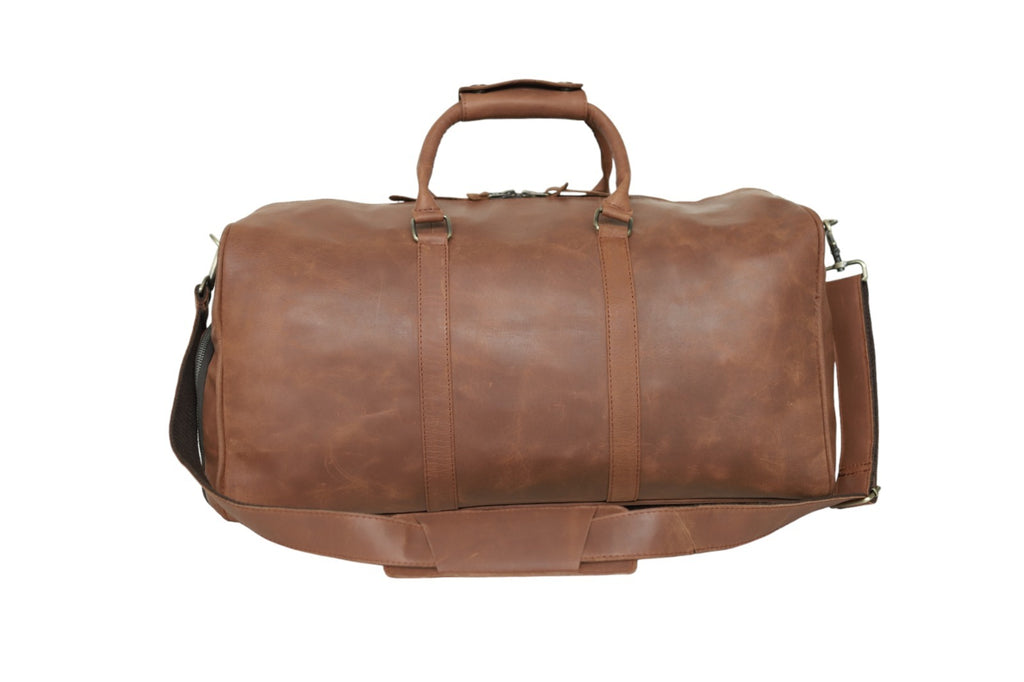 Genuine Vintage Leather Duffel Bag – Men's Weekender with Shoe Compartment