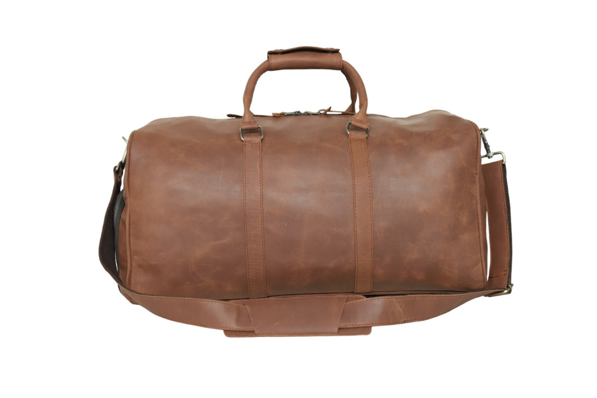 Genuine Vintage Leather Duffel Bag – Men's Weekender with Shoe Compartment