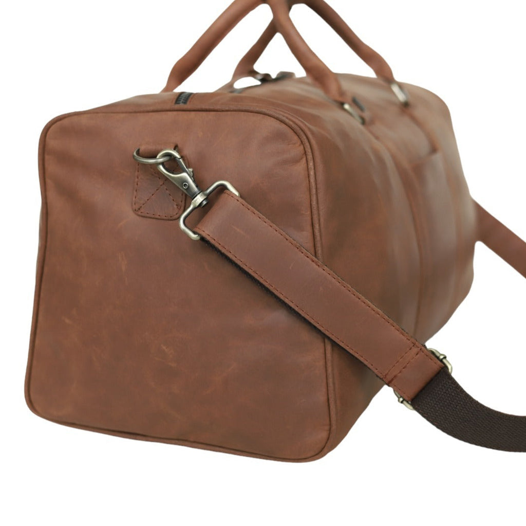 Genuine Vintage Leather Duffel Bag – Men's Weekender with Shoe Compartment