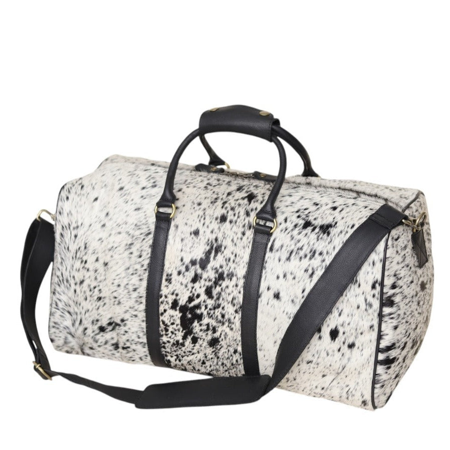 Speckled Black & White Cowhide Duffel Bag – Hair-On Leather Travel Bag