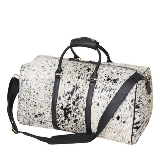 Speckled Black & White Cowhide Duffel Bag – Hair-On Leather Travel Bag