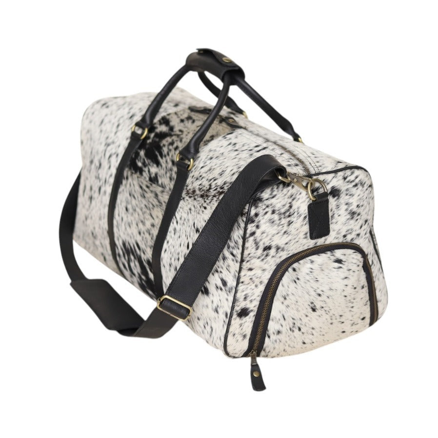 Speckled Black & White Cowhide Duffel Bag – Hair-On Leather Travel Bag