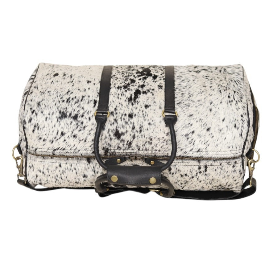 Speckled Black & White Cowhide Duffel Bag – Hair-On Leather Travel Bag