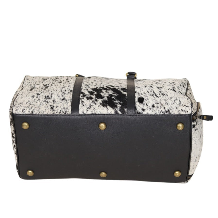 Speckled Black & White Cowhide Duffel Bag – Hair-On Leather Travel Bag