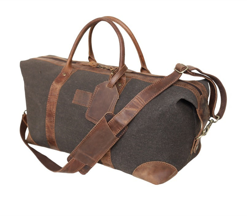 Canvas Leather Duffel Bag Set – Weekender Travel Bag with Matching Toiletry Pouch