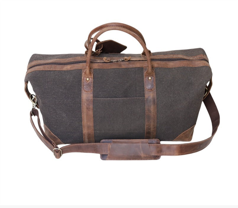 Canvas Leather Duffel Bag Set – Weekender Travel Bag with Matching Toiletry Pouch