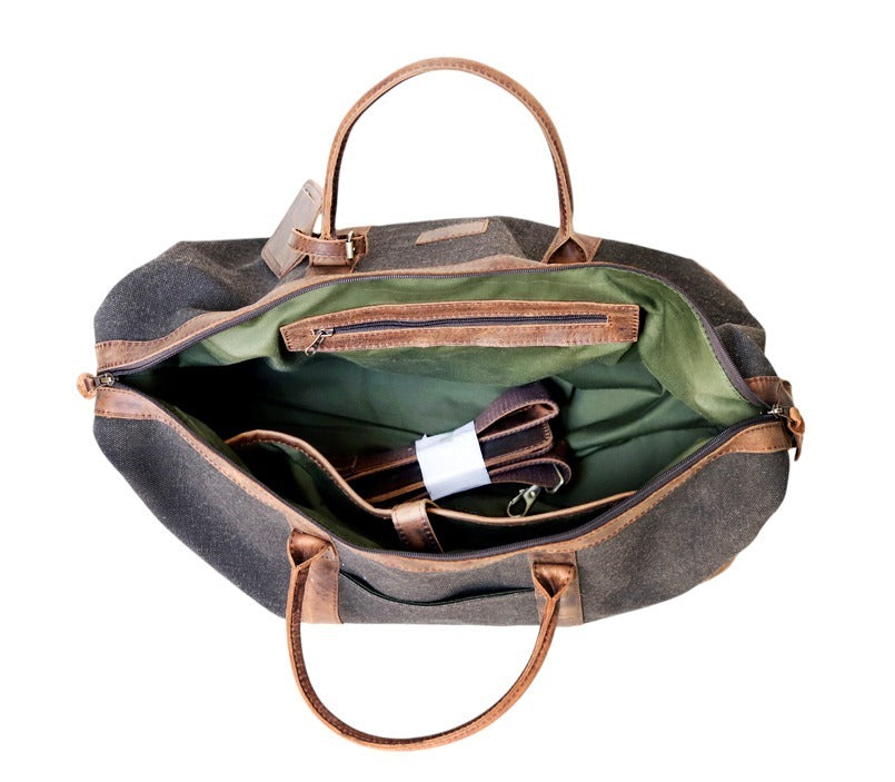 Canvas Leather Duffel Bag Set – Weekender Travel Bag with Matching Toiletry Pouch