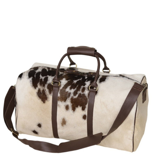 Genuine Cow Fur Leather Travel Weekender Bag with Shoulder Strap