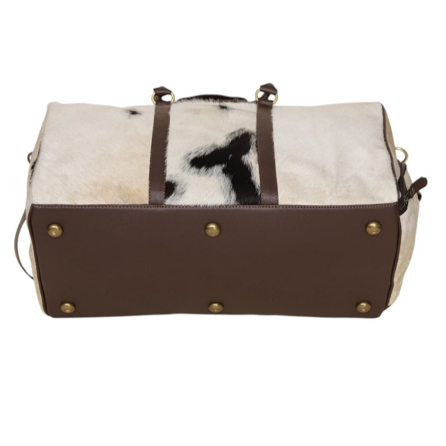Genuine Cow Fur Leather Travel Weekender Bag with Shoulder Strap