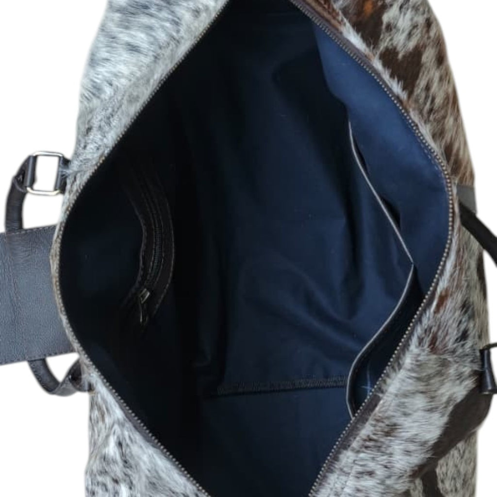 Genuine Cow Fur Leather Travel Weekender Bag with Shoulder Strap
