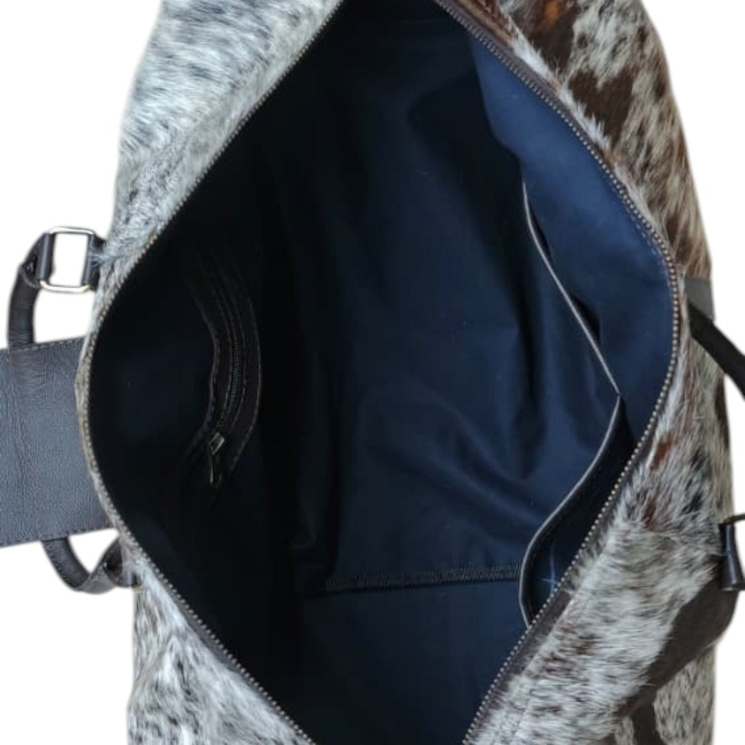 Genuine Cow Fur Leather Travel Weekender Bag with Shoulder Strap