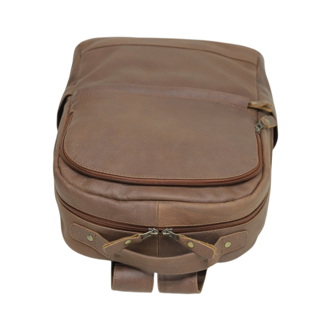 Premium Brown Genuine Leather Laptop Backpack for Men & Women