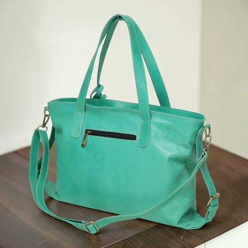 Premium Mint Green Genuine Leather Tote Bag for Women Crossbody Handbag