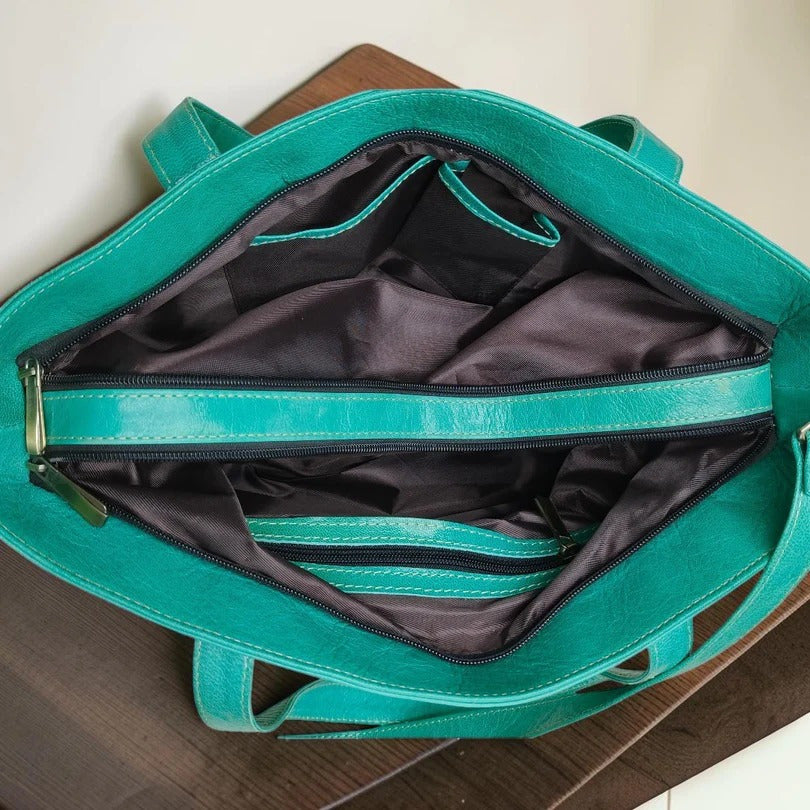 Premium Mint Green Genuine Leather Tote Bag for Women Crossbody Handbag