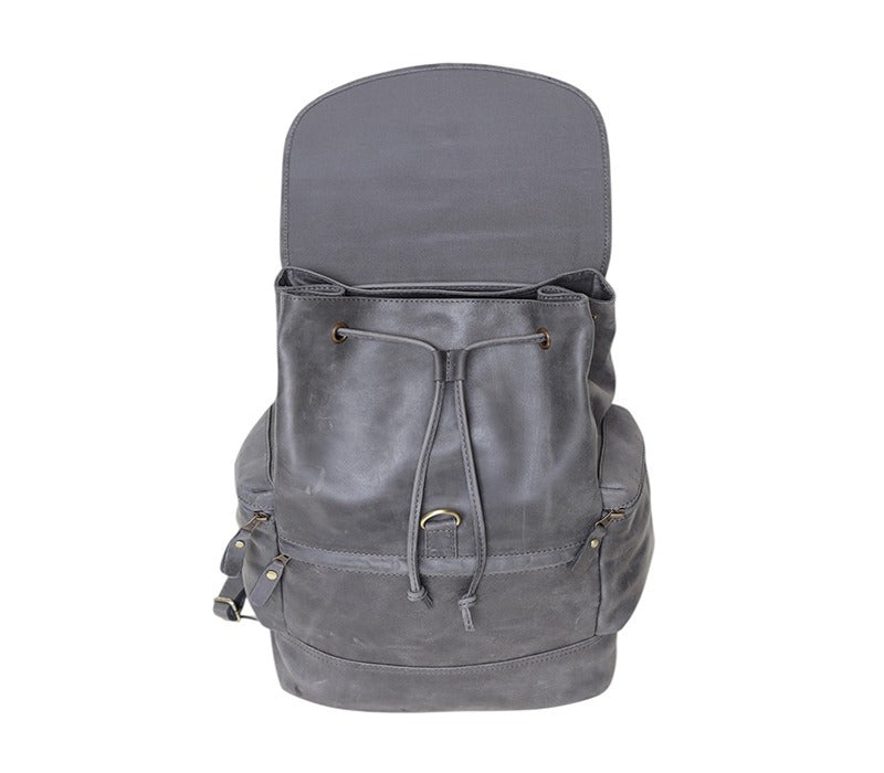 Vintage Gray Genuine Leather Backpack for Men & Women, College & Business Rucksack