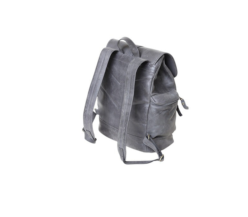 Vintage Gray Genuine Leather Backpack for Men & Women, College & Business Rucksack