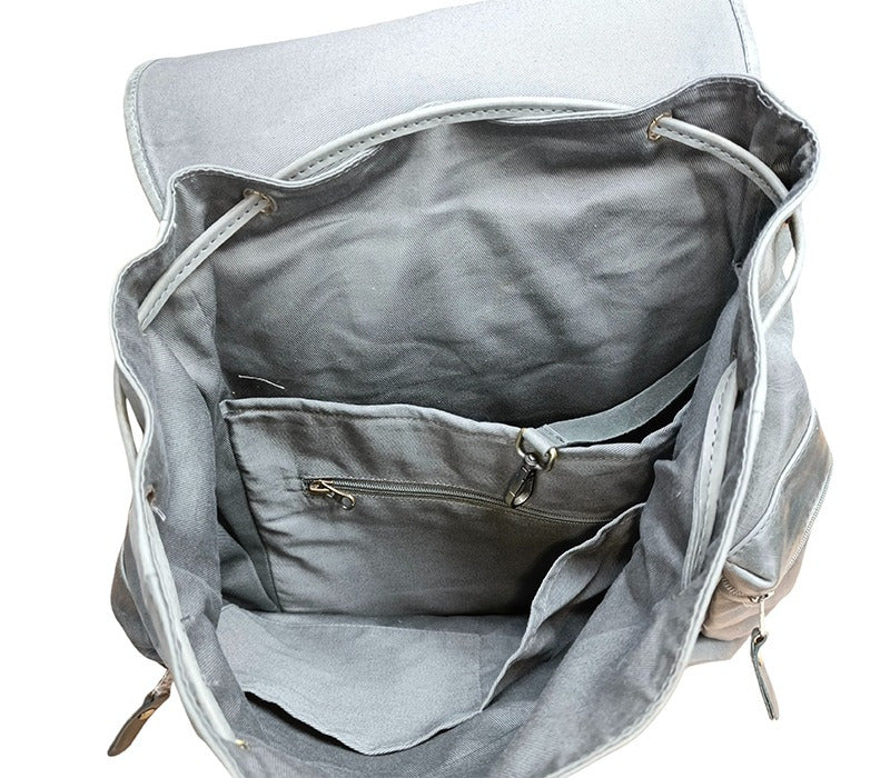 Vintage Gray Genuine Leather Backpack for Men & Women, College & Business Rucksack