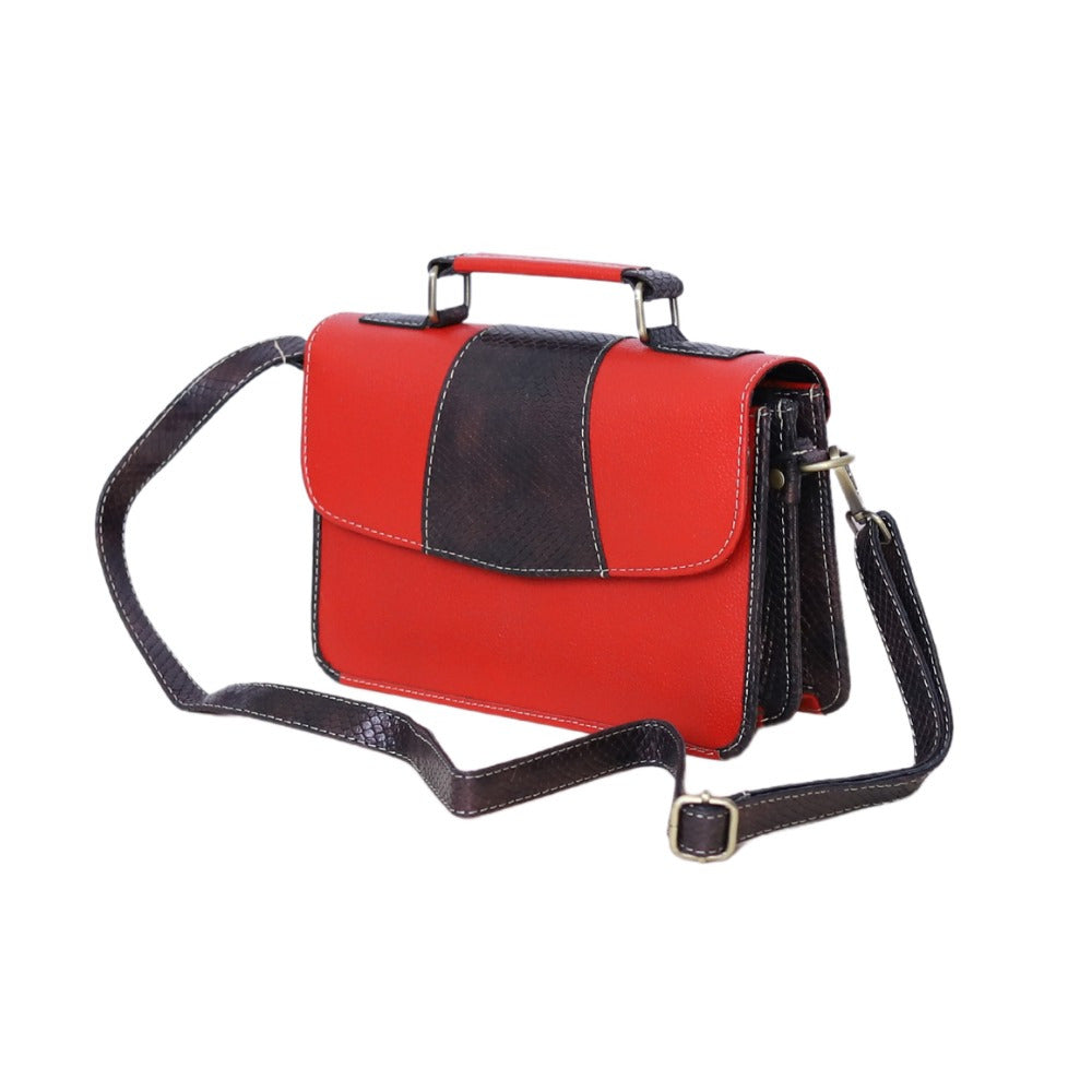 Premium Red Genuine Leather Shoulder Bag, Top Handle Satchel & Handbag