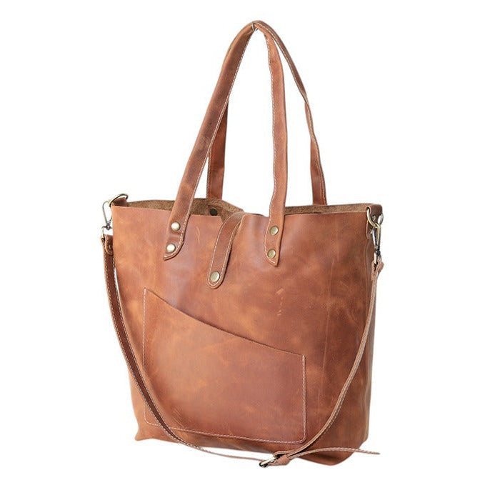 Premium Vintage Brown Genuine Leather Tote Bag for Women