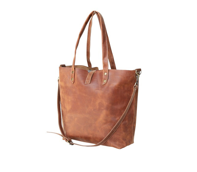 Premium Vintage Brown Genuine Leather Tote Bag for Women